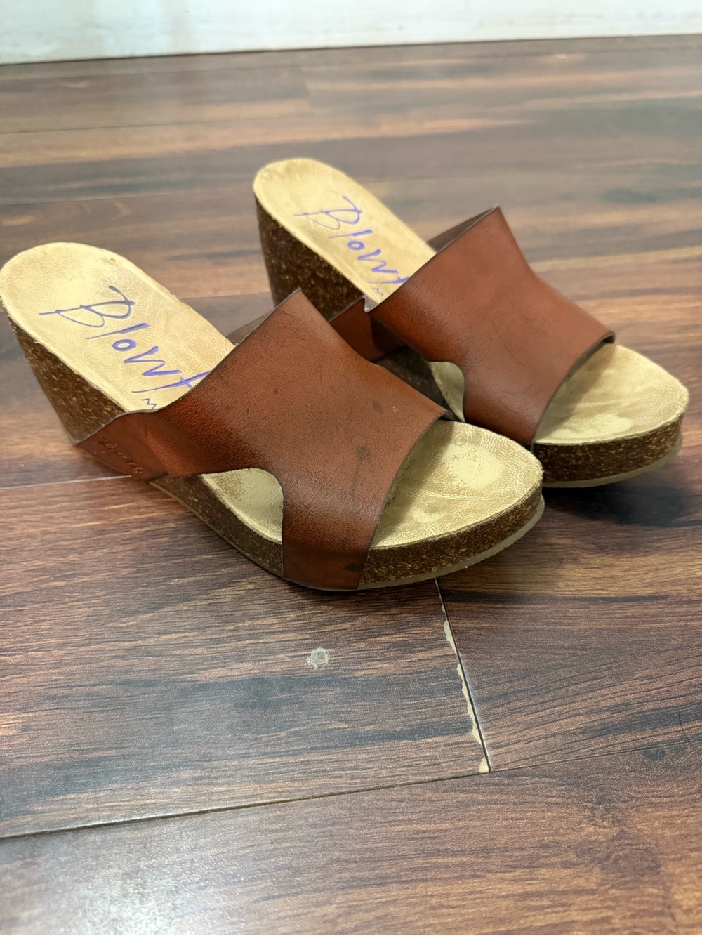 Blowfish Malibu Brown Leather Cork Wedge 8.5 women’s